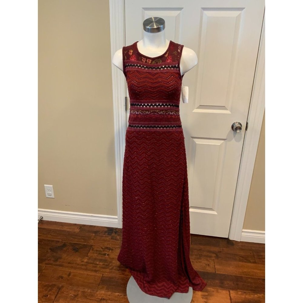 Cecilia Prado Maroon Zigzag Knit "Clarah" Maxi Dress, Size Small NWT! $640